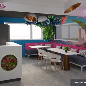 Интериорен дизайн на детски парти център и зали за игри "Космически пирати"